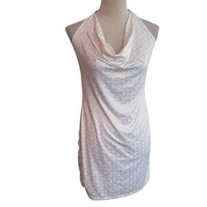 NWT COOGI White Gold Swimwear Coverup Cowl Neck Halter Logo Dress Resortwear S